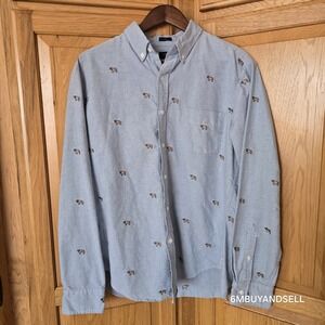 J.Crew Oxford Button Down Slim Shirt Mens Large Tiger Blue Cotton